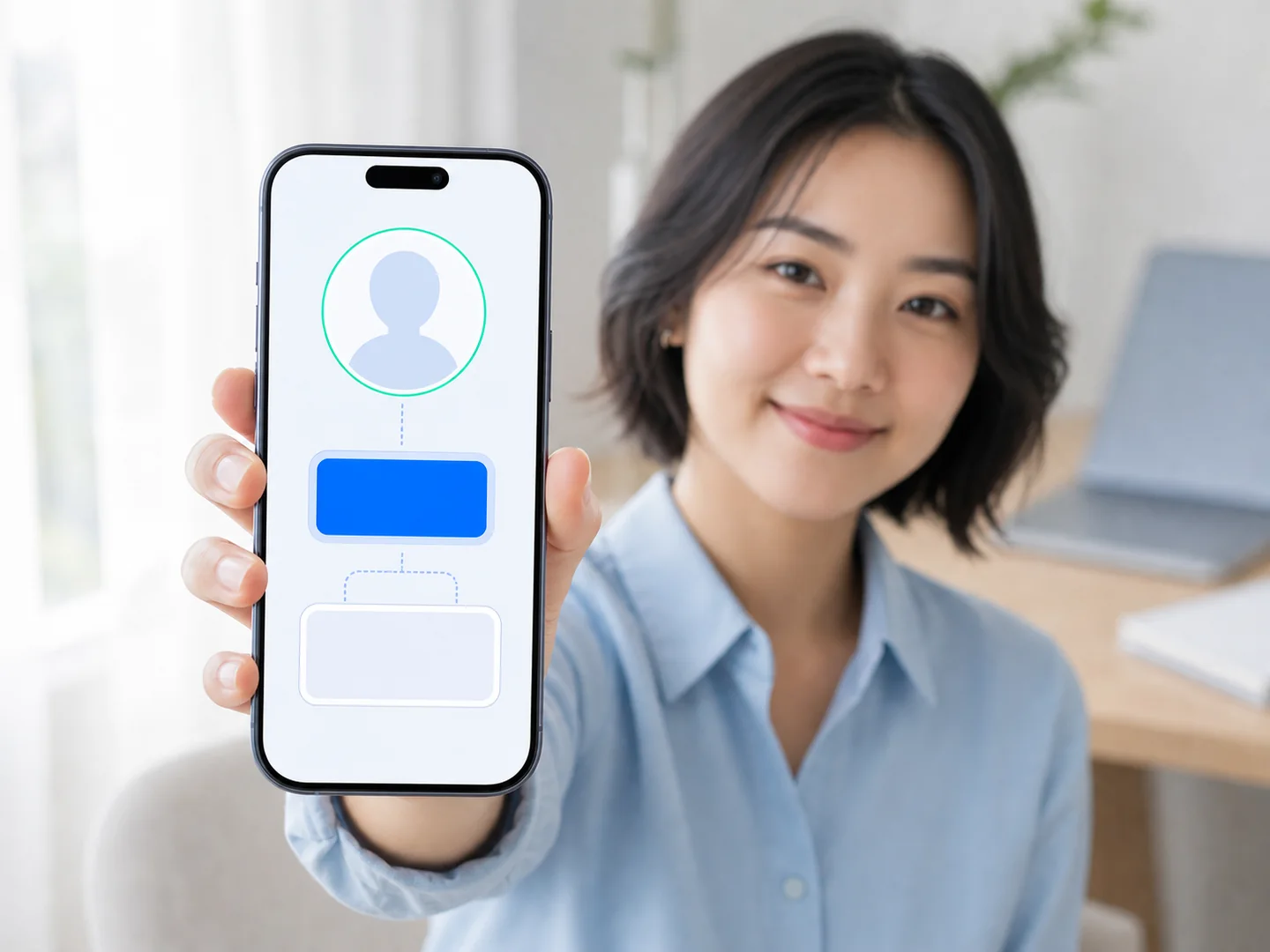 Creator holding a phone with a subscriber status and two message paths